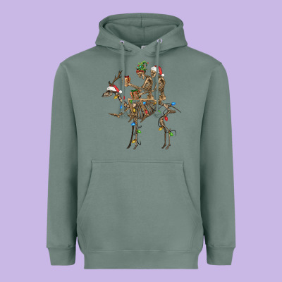 Christmas Deer And Skeletons Heavyweight Hoodie Designed By Fadigitalartstudio