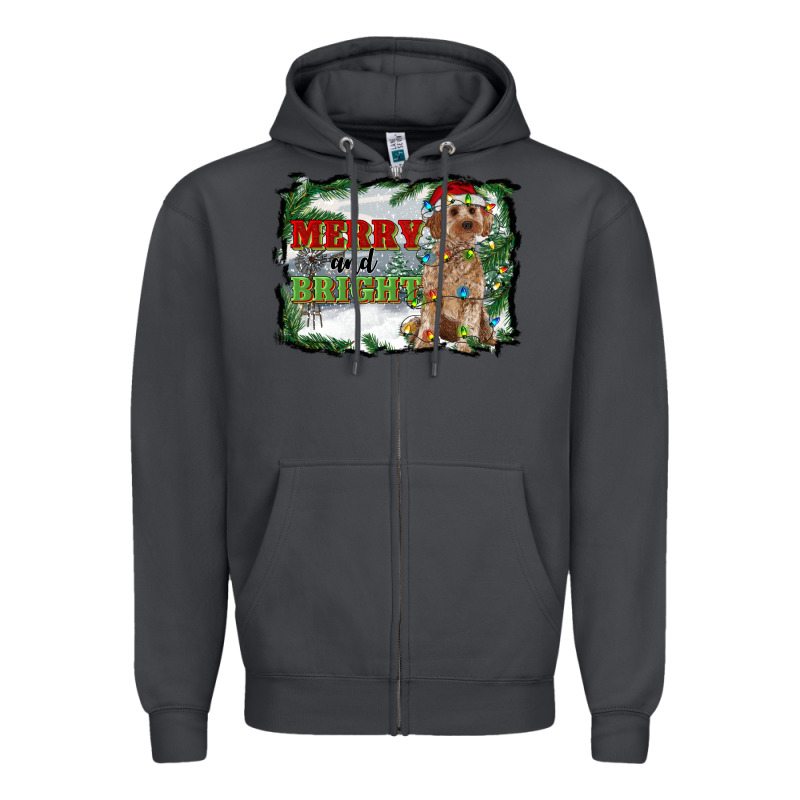 Merry And Bright Cockapoo Zipper Hoodie by RanaPortraitStore | Teevron