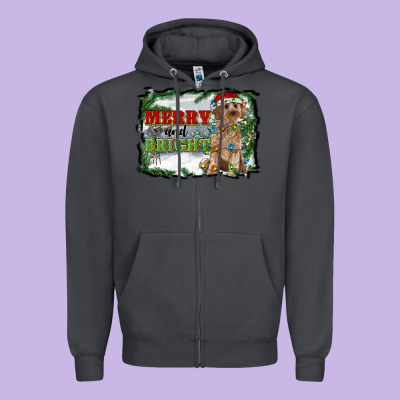 Merry And Bright Cockapoo Zipper Hoodie Designed By Ranaportraitstore