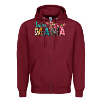 Burgundy twin mama with flowers Zipper Hoodie - texasbilliewilder