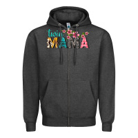 Charcoal Heather twin mama with flowers Zipper Hoodie - texasbilliewilder