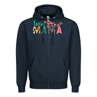 Navy twin mama with flowers Zipper Hoodie - texasbilliewilder