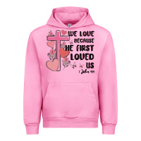 Fuchsia Pink we love because he first loved us Urban Hoodie - MaliasSmallBusiness