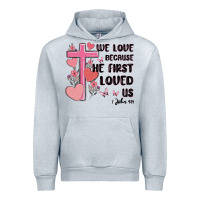 Heather Grey we love because he first loved us Urban Hoodie - MaliasSmallBusiness
