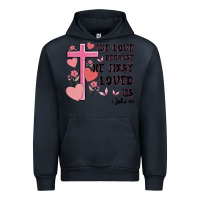 Navy we love because he first loved us Urban Hoodie - MaliasSmallBusiness