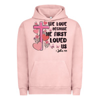 Pigment Salmon we love because he first loved us Urban Hoodie - MaliasSmallBusiness