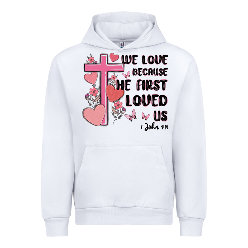 We Love Because He First Loved Us Urban Hoodie by MaliasSmallBusiness | Teevron