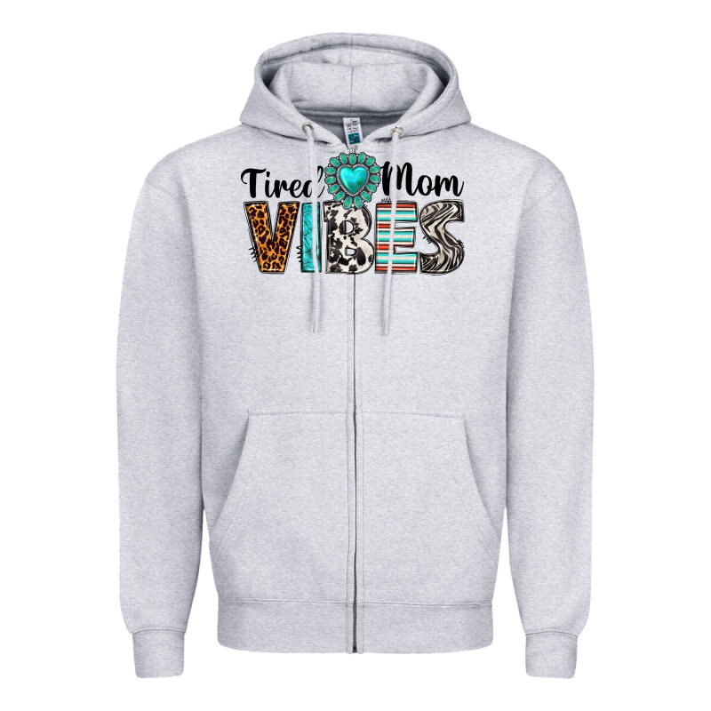 Tired Mom Vibes Zipper Hoodie by texasbilliewilder | Teevron