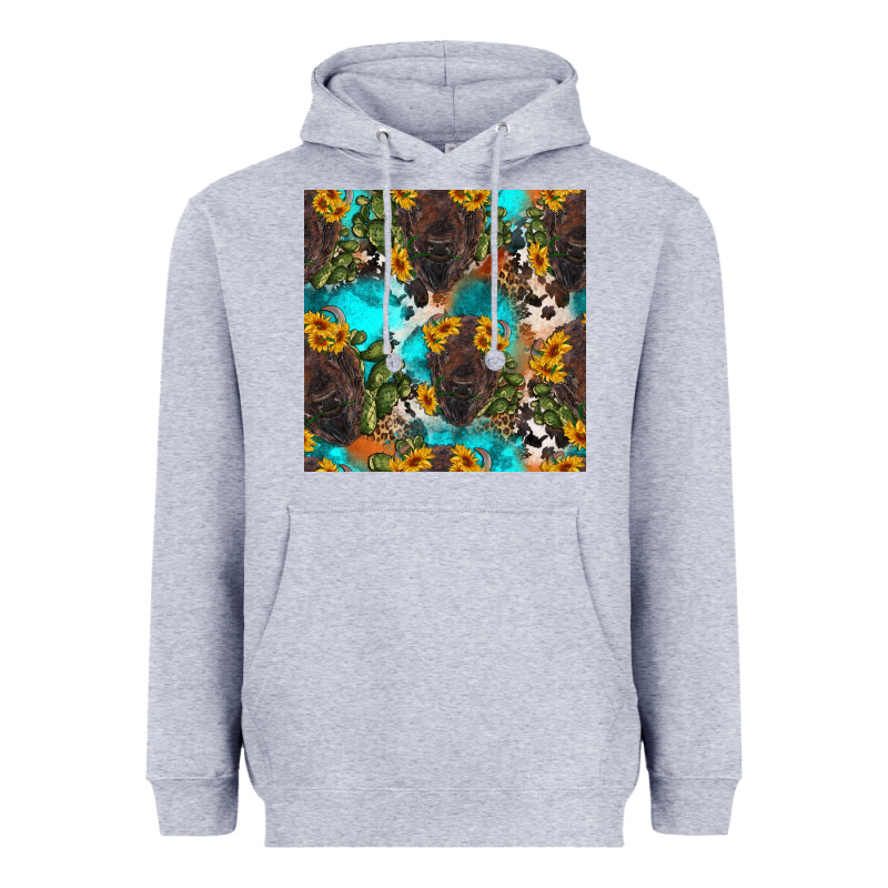 Western Bison And Sunflowers Seamless Pattern Heavyweight Hoodie by HRA Design Shop | Teevron