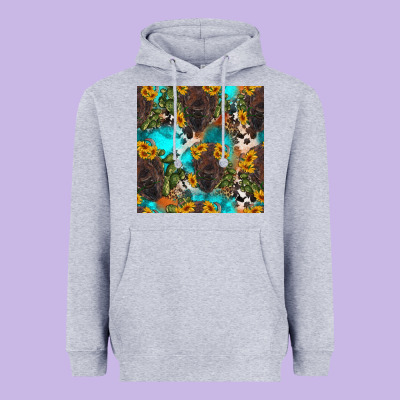 Western Bison And Sunflowers Seamless Pattern Heavyweight Hoodie Designed By Hra Design Shop