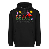 Black the beach is my happy place Heavyweight Hoodie - CowhideDigitalArt