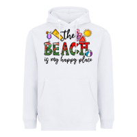White the beach is my happy place Heavyweight Hoodie - CowhideDigitalArt