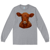 Heather Grey red angus calf Long Sleeve Tee - RanaPortraitStore