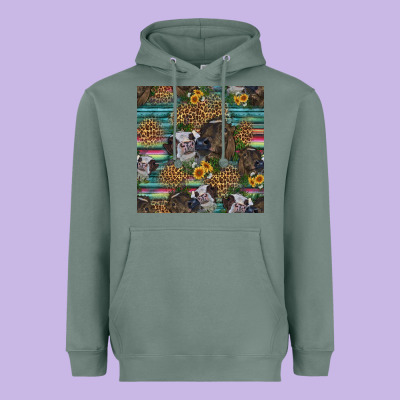 Western Two Cute Heifers Seamless Pattern Heavyweight Hoodie Designed By Hra Design Shop
