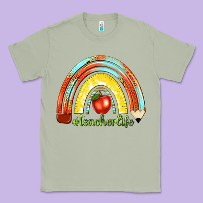Classic Tee teacher life with rainbow