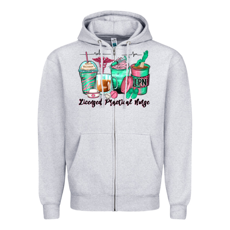 Licensed Practical Nurse Coffee Cups Zipper Hoodie by Zillion Design Studio | Teevron