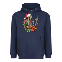 Navy Christmas lights and skeleton Heavyweight Hoodie - FaDigitalArtStudio