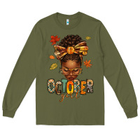 Army Green october girl afro woman fall Long Sleeve Tee - texasbilliewilder