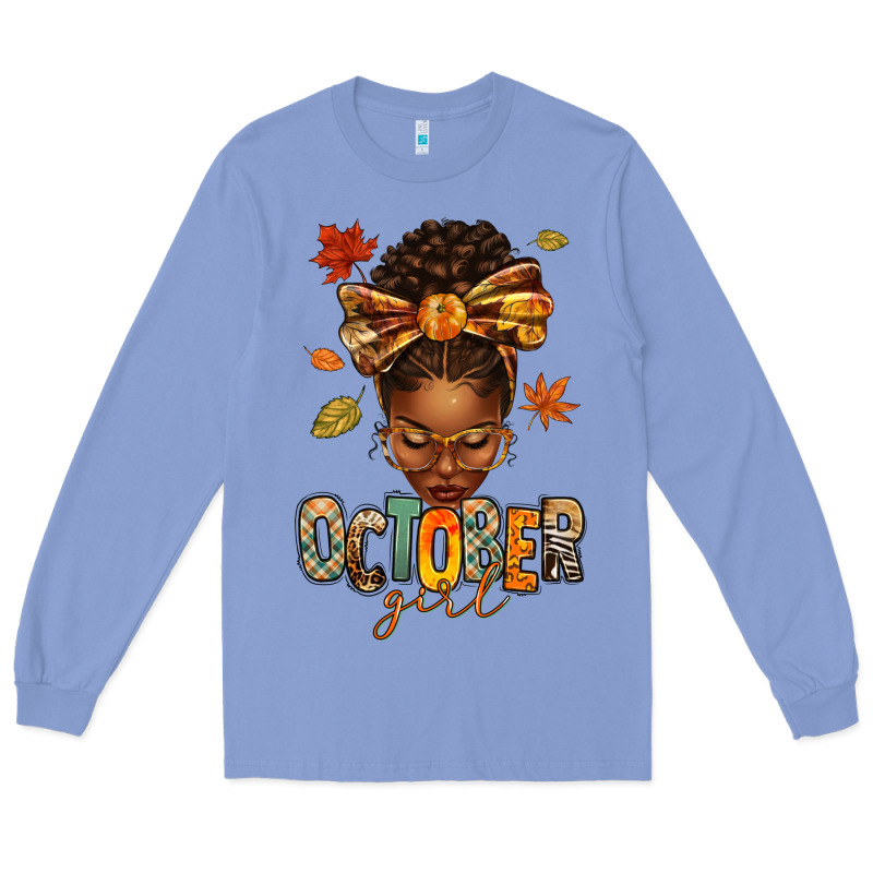 October Girl Afro Woman Fall Long Sleeve Tee by texasbilliewilder | Teevron