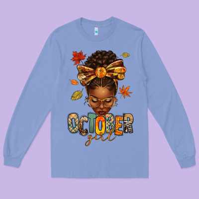 Long Sleeve Tee october girl afro woman fall