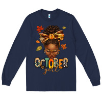 Navy october girl afro woman fall Long Sleeve Tee - texasbilliewilder