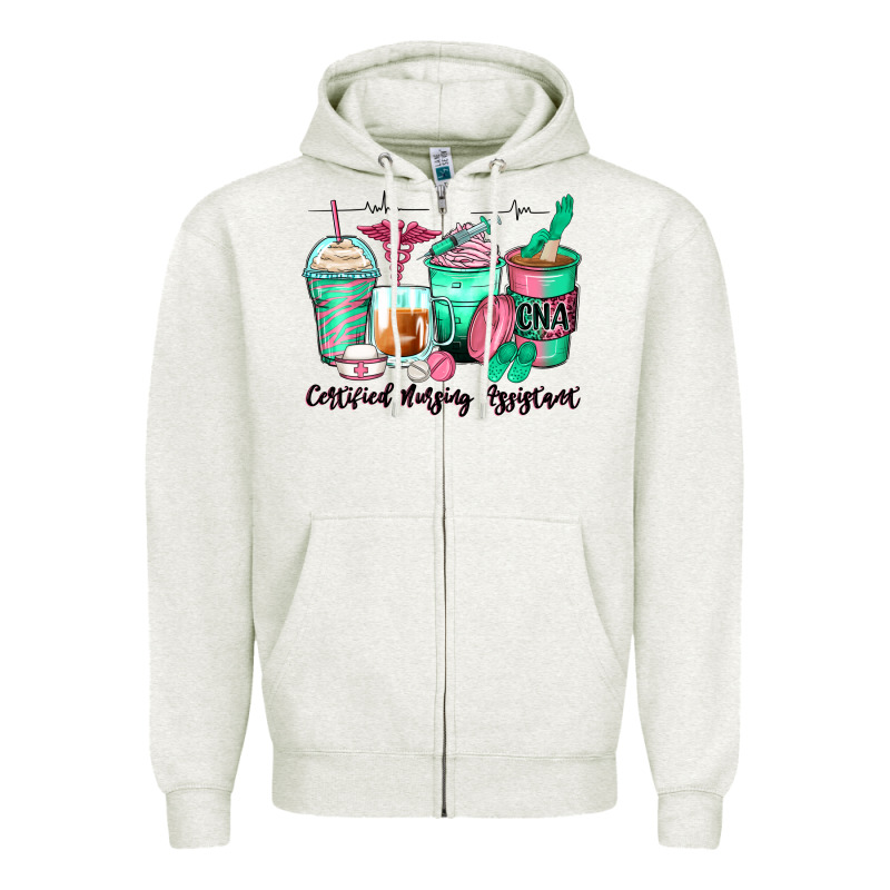 Certified Nursing Assistant Coffee Cups Zipper Hoodie by Zillion Design Studio | Teevron