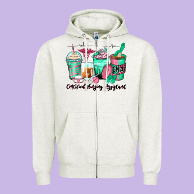 Certified Nursing Assistant Coffee Cups Zipper Hoodie Designed By Zillion Design Studio