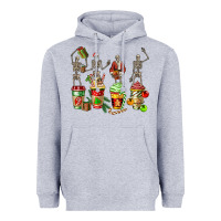Heather Grey christmas skeleton coffee cups Heavyweight Hoodie - FaDigitalArtStudio