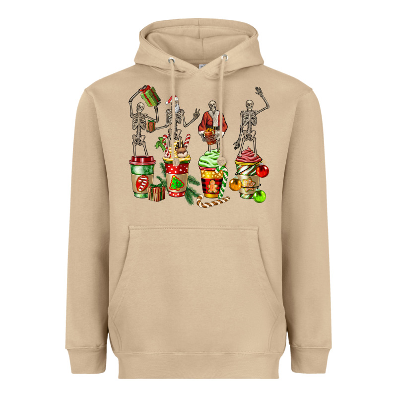Christmas Skeleton Coffee Cups Heavyweight Hoodie by FaDigitalArtStudio | Teevron