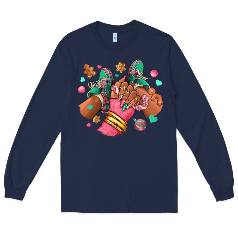 Pink Christmas Black Girl Sneakers Long Sleeve Tee by RanaPortraitStore | Teevron