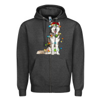 Charcoal Heather husky with christmas lights Zipper Hoodie - RanaPortraitStore