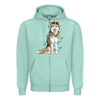 Seafoam husky with christmas lights Zipper Hoodie - RanaPortraitStore