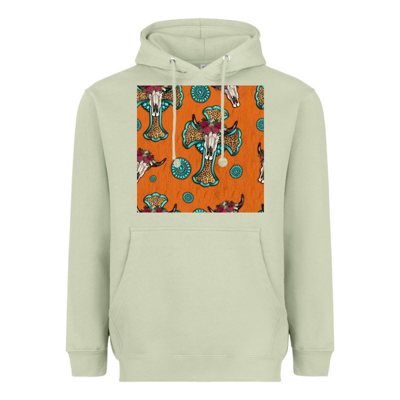 Western Cross And Bull Skull Seamless Pattern Heavyweight Hoodie by HRA Design Shop | Teevron
