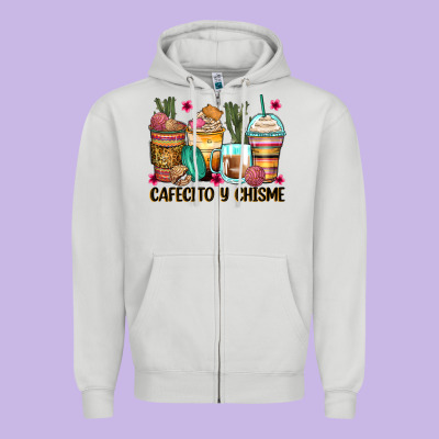 Cafecito Y Chisme Coffee Cups Zipper Hoodie Designed By Zillion Design Studio