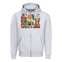 Heather Grey cafecito y chisme coffee cups Zipper Hoodie - Zillion Design Studio