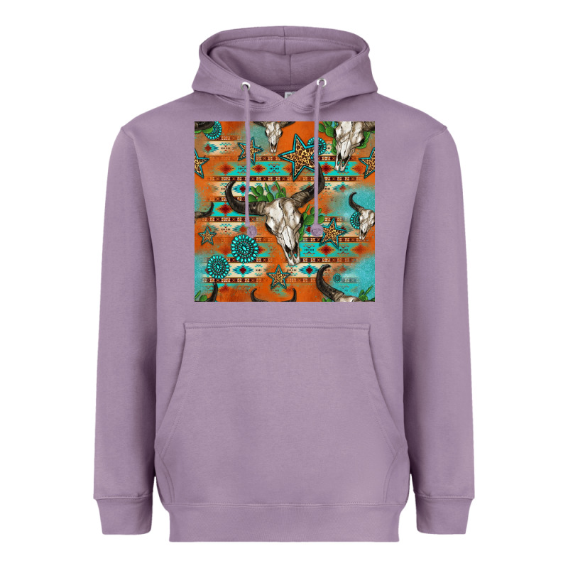 Western Bull Skull Seamless Pattern Heavyweight Hoodie by HRA Design Shop | Teevron