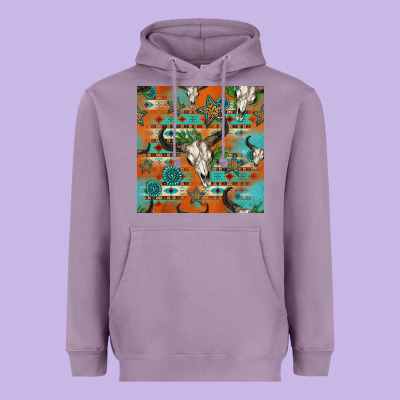 Western Bull Skull Seamless Pattern Heavyweight Hoodie Designed By Hra Design Shop