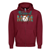 Burgundy western blessed mom with baseball Zipper Hoodie - texasbilliewilder