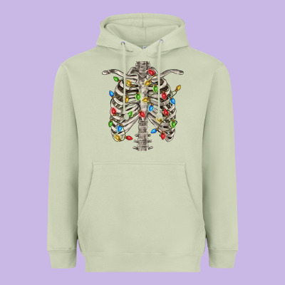 Christmas Rib Cage Heavyweight Hoodie Designed By Fadigitalartstudio