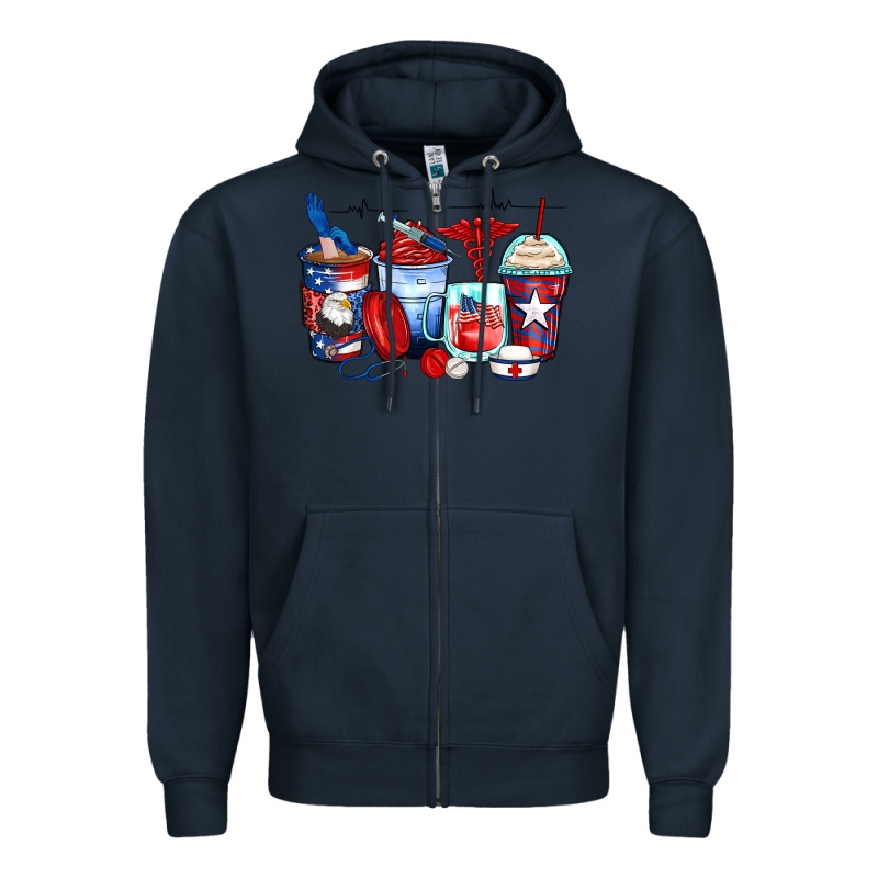 American Nurse Coffee Cups Zipper Hoodie by Zillion Design Studio | Teevron