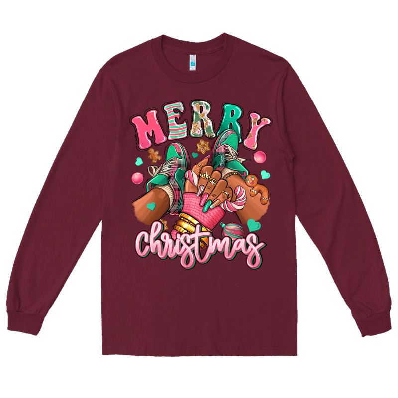 Pink Merry Christmas Black Girl Sneakers Long Sleeve Tee by RanaPortraitStore | Teevron