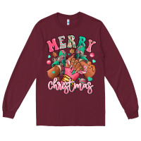 Burgundy pink merry christmas black girl sneakers Long Sleeve Tee - RanaPortraitStore