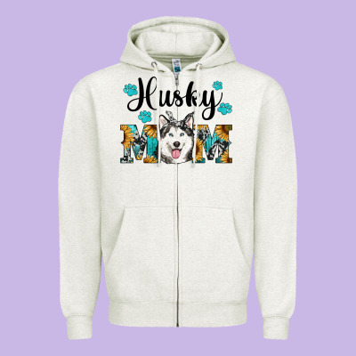 Husky Mom Western Zipper Hoodie Designed By Ranaportraitstore