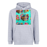 Heather Grey floral hippie truck seamless pattern Heavyweight Hoodie - HRA Design Shop