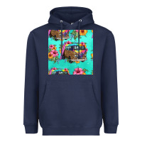 Navy floral hippie truck seamless pattern Heavyweight Hoodie - HRA Design Shop