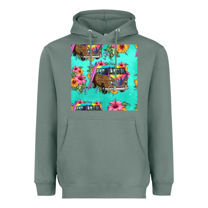 Floral Hippie Truck Seamless Pattern Heavyweight Hoodie by HRA Design Shop | Teevron