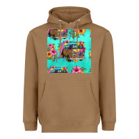 Toasted Coconut floral hippie truck seamless pattern Heavyweight Hoodie - HRA Design Shop