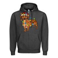 Charcoal Heather dachshund with christmas lights Zipper Hoodie - RanaPortraitStore