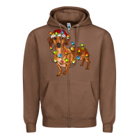 Chestnut dachshund with christmas lights Zipper Hoodie - RanaPortraitStore