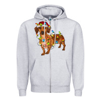 Heather Grey dachshund with christmas lights Zipper Hoodie - RanaPortraitStore
